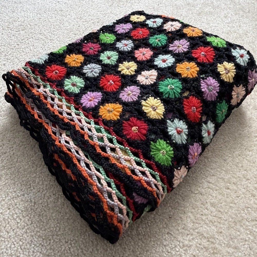 Handmade Crochet Granny Cottagecore Afghan Blanket Floral Multicolor Large Throw